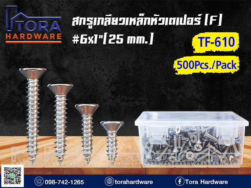 สกรูเกลียวเหล็กหัว F 6 x 1