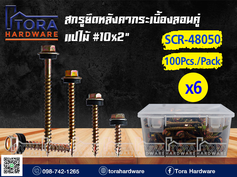 สกรูปลายแหลมยึดหลังคากระเบื้องลอนคู่10x2